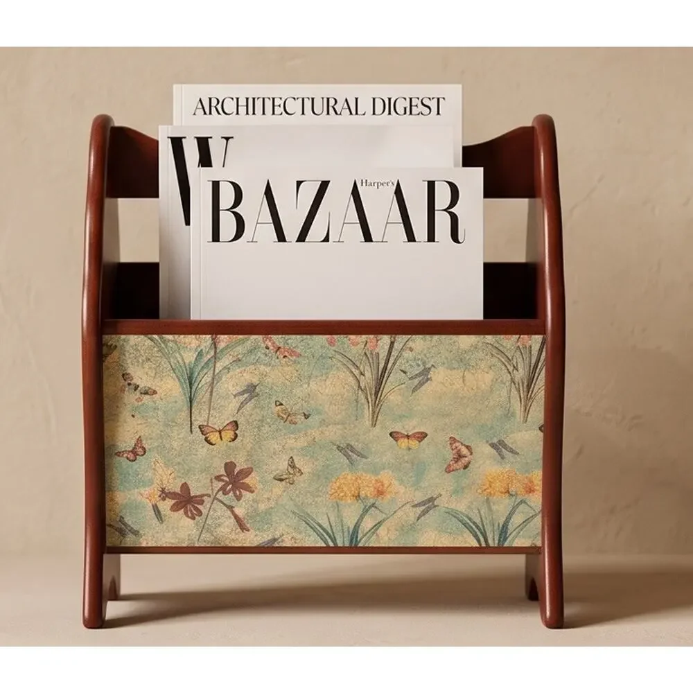 Vintage MCM Solid Wood Butterfly Design Magazine Book Record Rack Holder